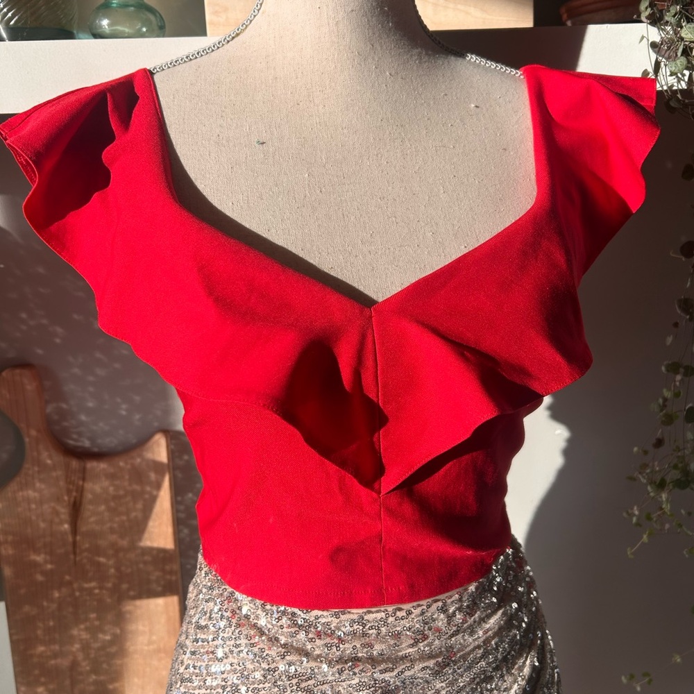 ASOS Vesper Sweetheart Ruffle Crop Top - Picture 2 of 6